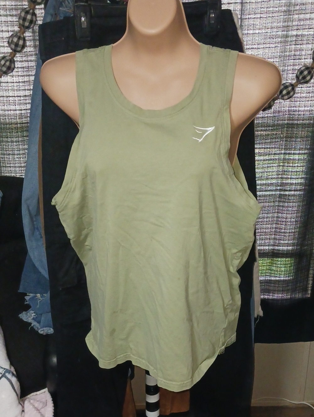 Gymshark Olive Green Muscle Tank with White Logo